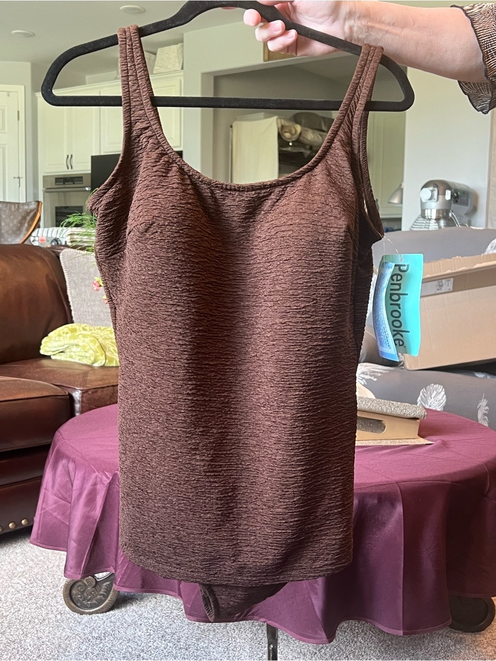 Penbrooke Brown Textured Tank Bodysuit
